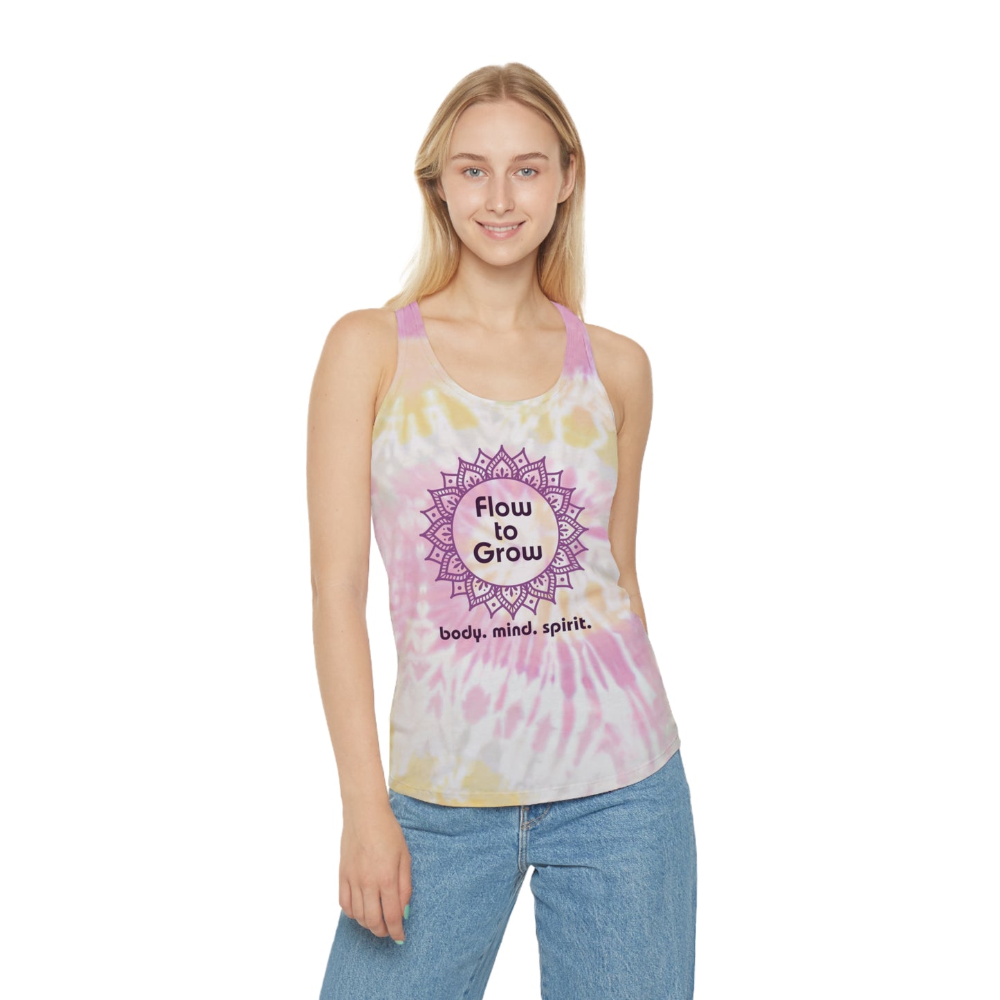 Flow to Grow_ VFA Logo-Tie Dye Racerback Tank Top